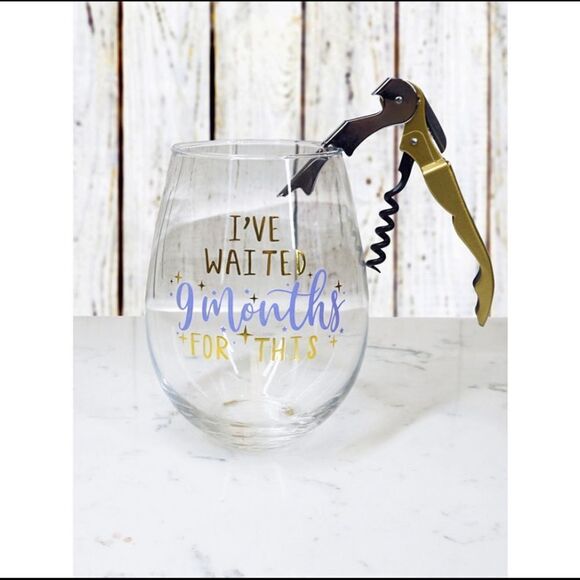 TMD Holdings I’ve Waited Wine Glass w/ corkscrew - Picture 2 of 4